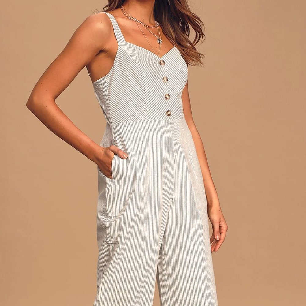 Lulu's Striped Button-Front Jumpsuit